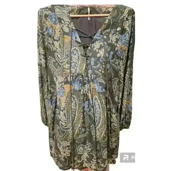 Free People Dress Size S Rain Shine Mini Tunic Boho Floral Paisley Oversized - Picture 4 of 16